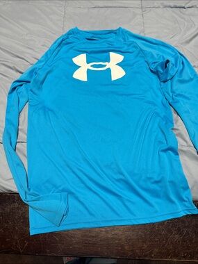 Under Armour Men’s Long Sleeve Shirt - Cyan Blue with White Logo